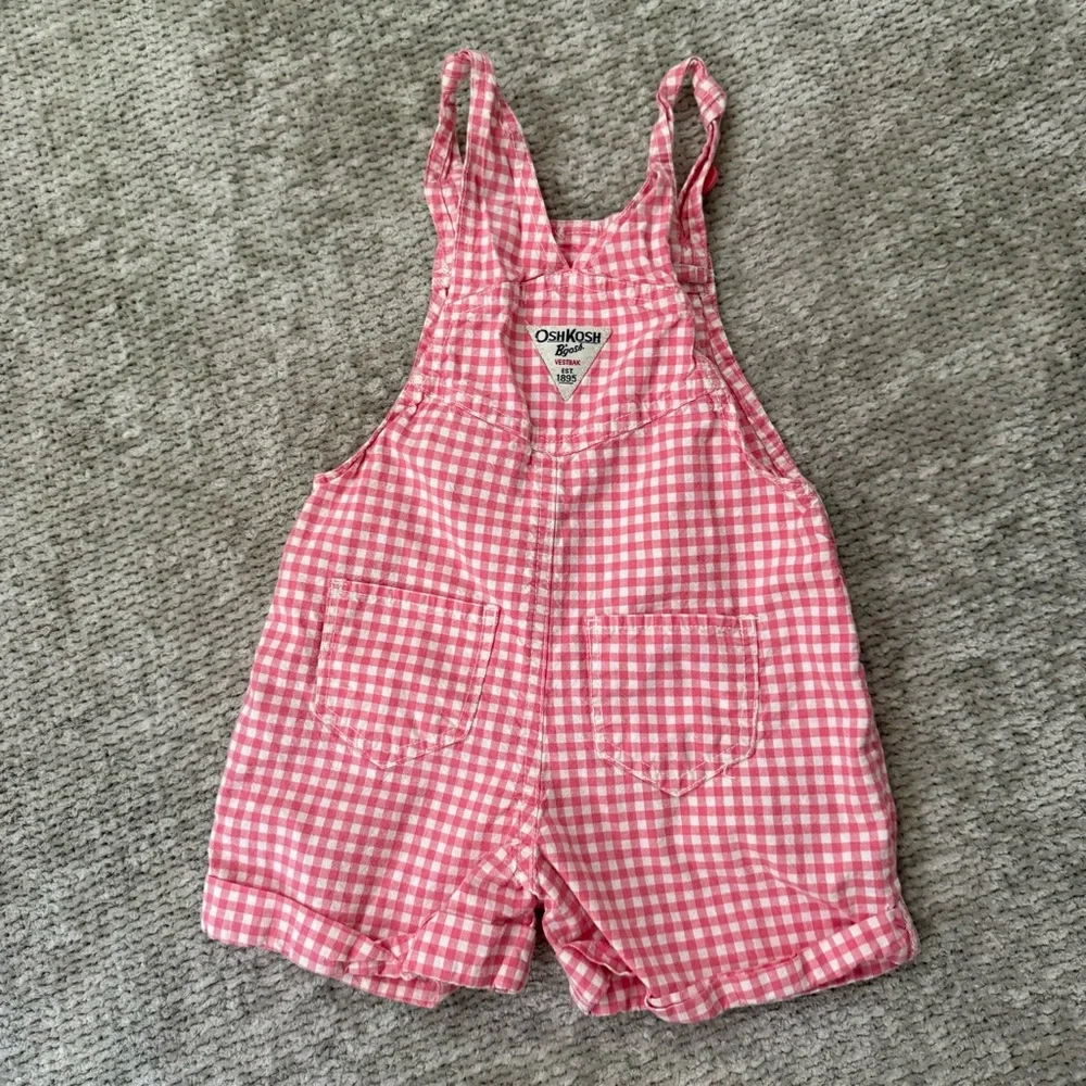 OshKosh B’gosh Pink Gingham Check Shortalls Toddler‎ Size 2T Vintage Vestbak